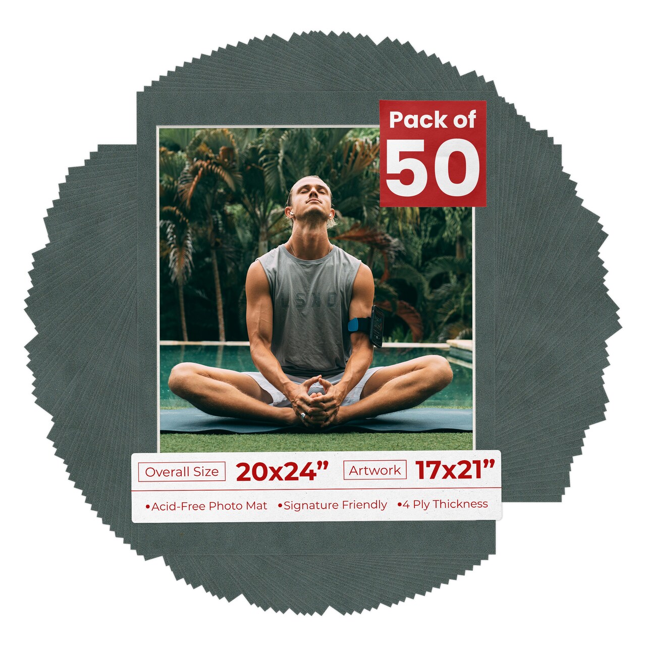 Dark Grey Suede Mat Board for 20x24 Frames - Fits 17x21 Photos